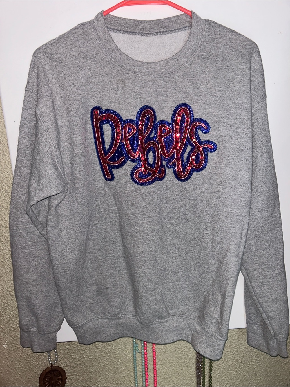 Gray 'Rebels' Sequin Patch Crewneck Sweatshirt